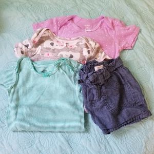 3 girls Carter's onesies sz 18 mos plus shorts